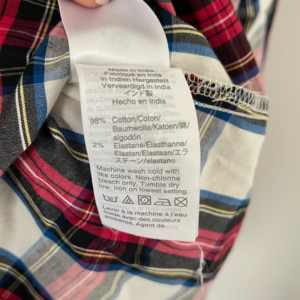 J.Crew Red Tartan Poplin Plaid Ruffle Neck Button-down Shirt size S EUC - Picture 6 of 6